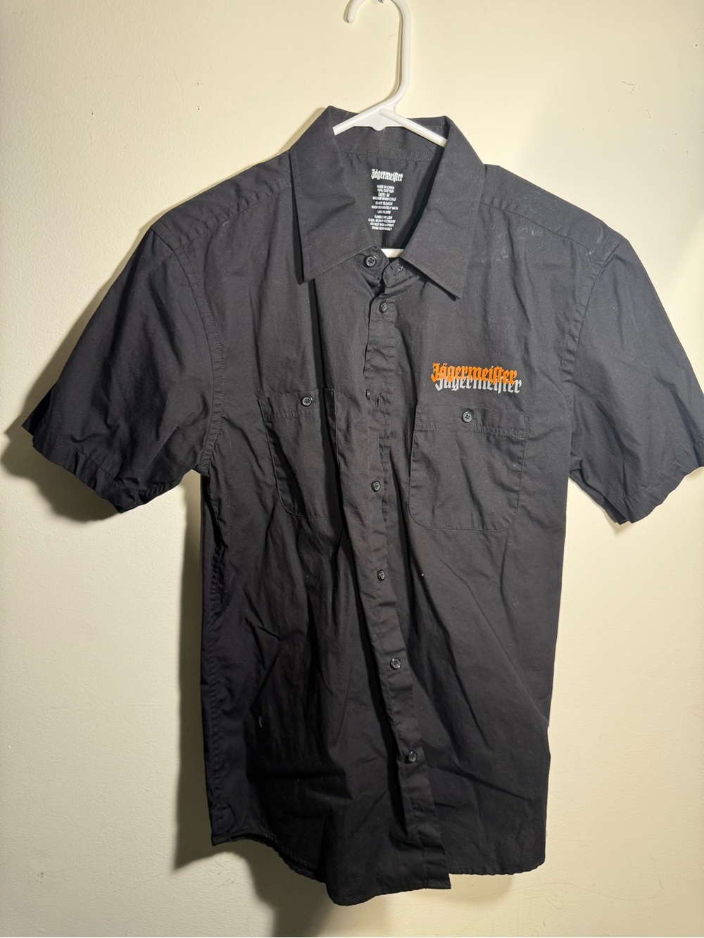 Jagermeister Black Short-Sleeve Button-Down Shirt with Orange Logo